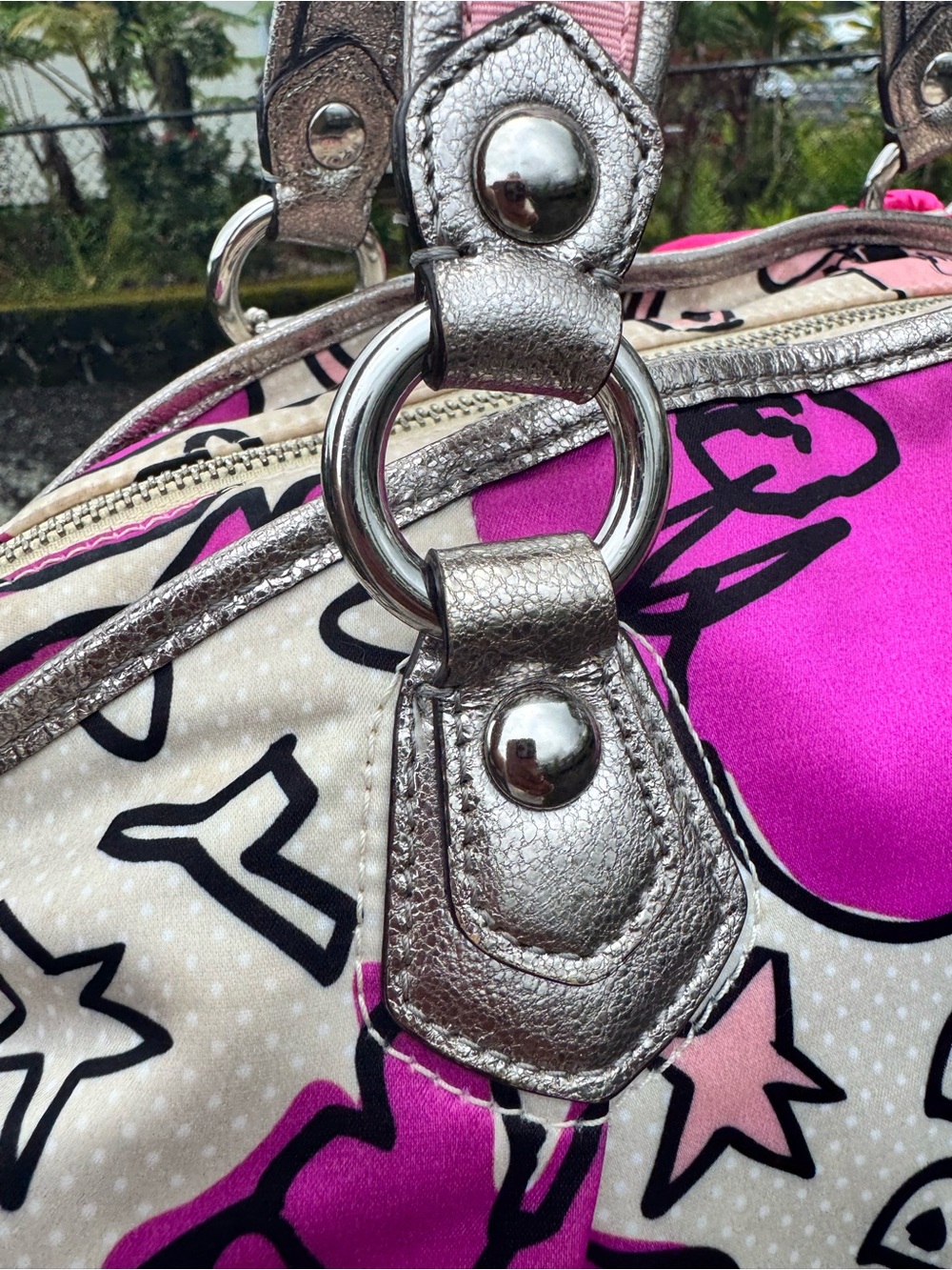 Coach Poppy Glam Floral Graffiti Satchel Crossbody Bag Pink Silver K1077-16308 - Picture 9 of 17